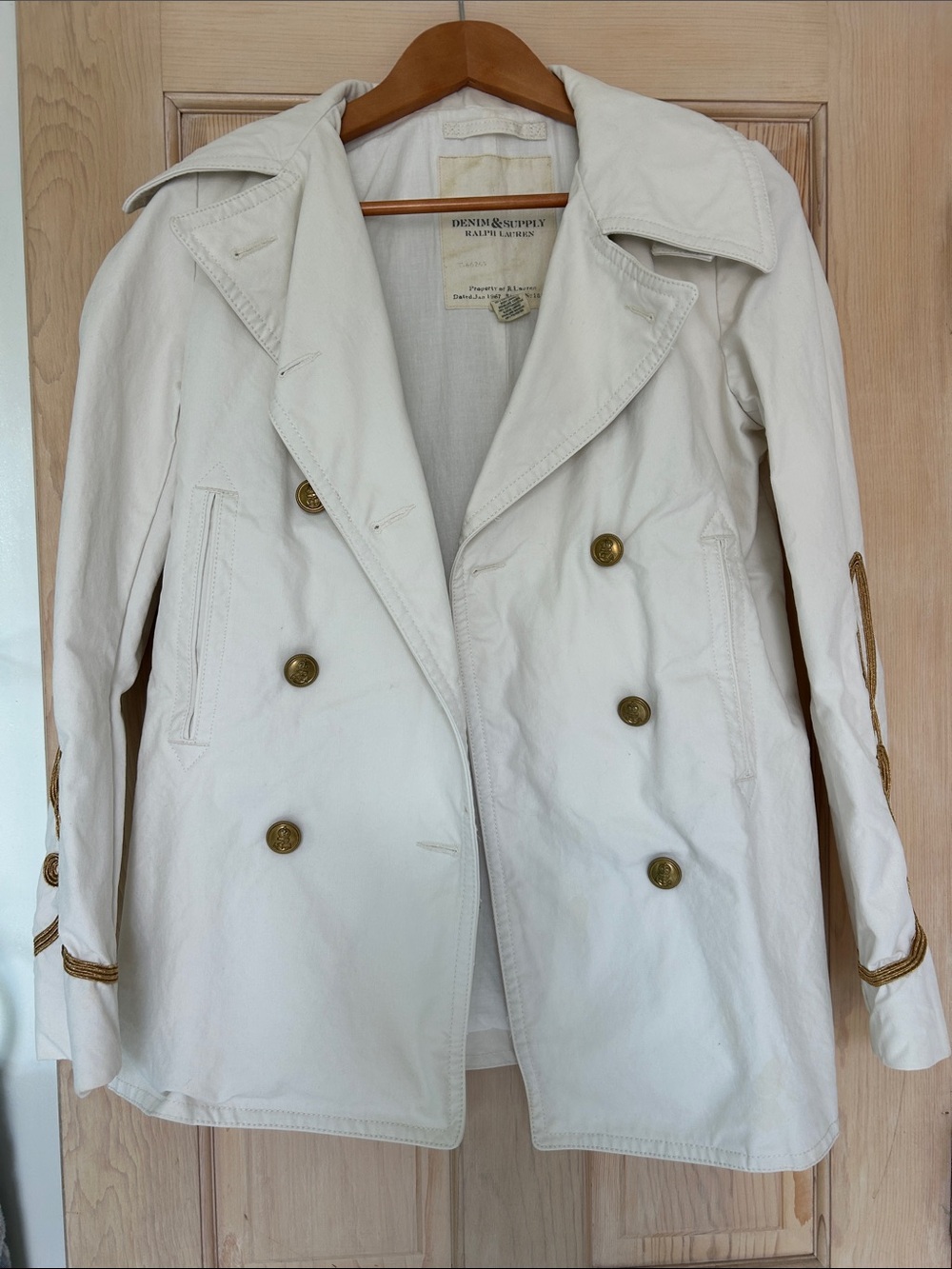 Ralph Lauren Cream Double-Breasted Trench Coat with Gold Buttons